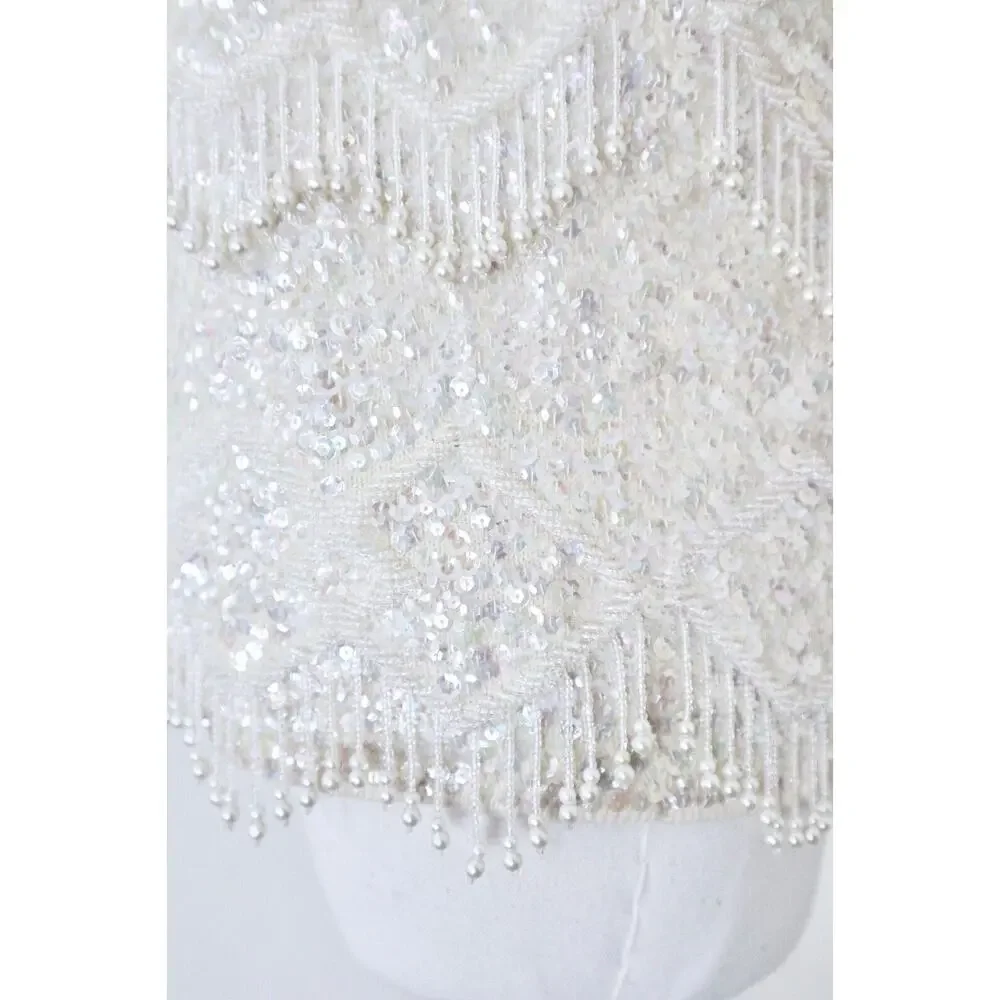 Vintage 1960s Mai Ling Beaded Shell Top Made In Hong Kong Sleeveless Cream - Picture 8 of 12